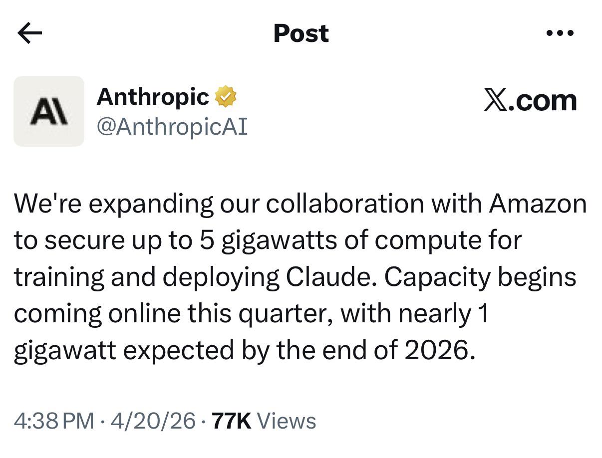 Anthropic and Amazon expand collaboration for up to 5 gigawatts of new compute