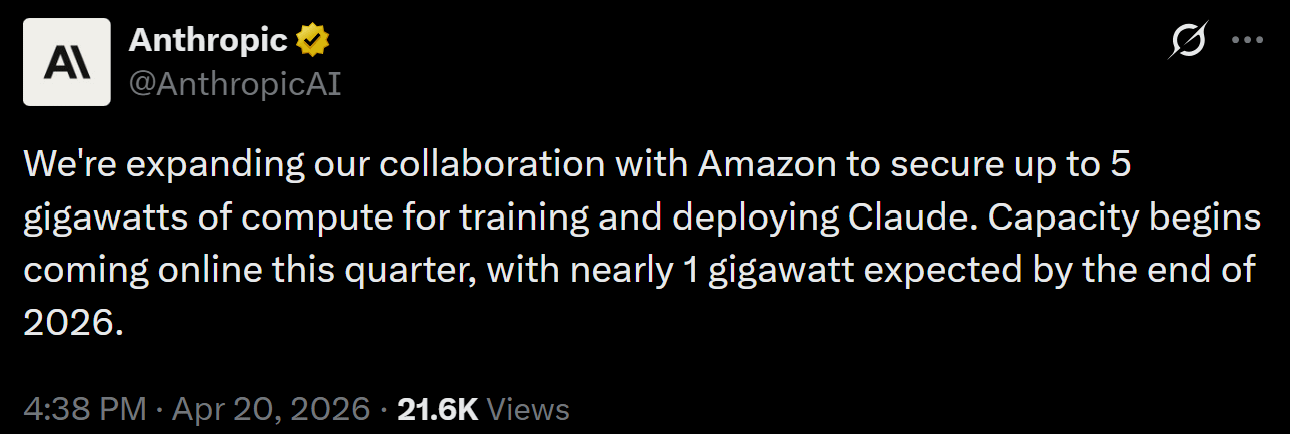 Anthropic and Amazon expand collaboration for up to 5 gigawatts of new compute